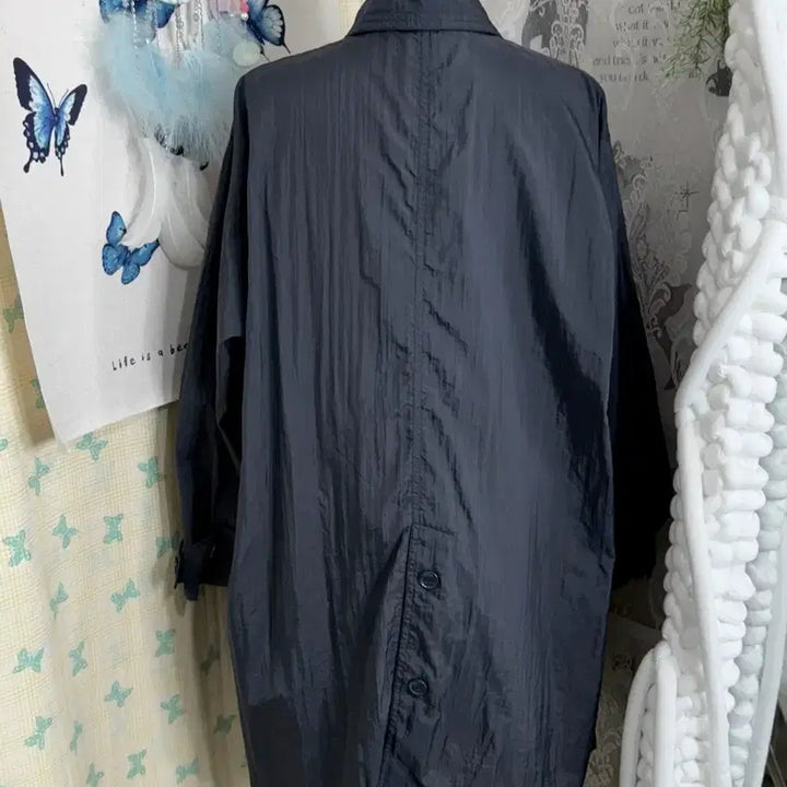 [BUNJANG] Unbelievable Blue Gray Neck Buckle Windbreaker Coat Jacket / 블루 그레이 넥버클 바람막이 코트 자켓