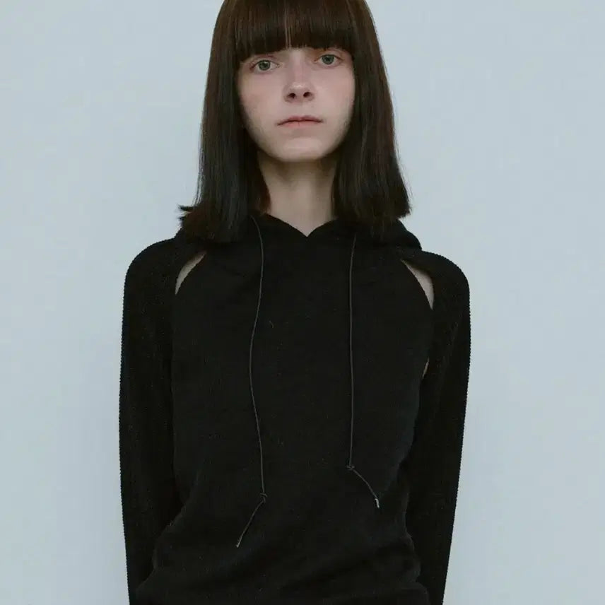 [BUNJANG] Type Service Knitted Side Slit Hoodie [Black] / 타입서비스 Knitted Side Slit Hoodie [Black]