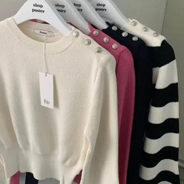 [BUNJANG] Poster Button Puff Crop Knit Top / 도매택 포스터poster버튼퍼프 크롭니트 아이보리 위아마크들리프영띵미엘