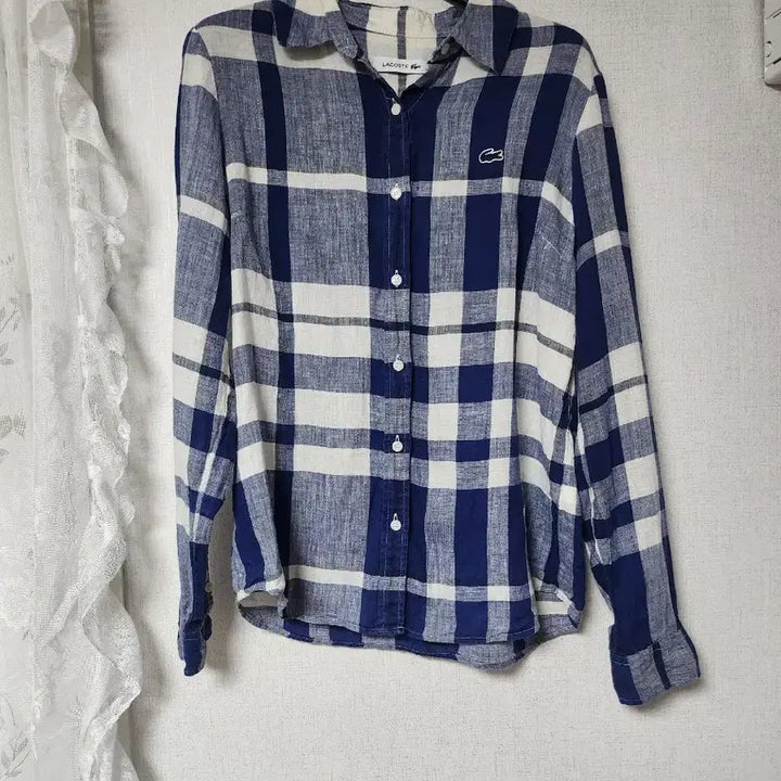 [BUNJANG] Lacoste 100% Linen Check Long Sleeve Shirt / 라코스테 린넨100% 체크 셔츠 남방 긴팔