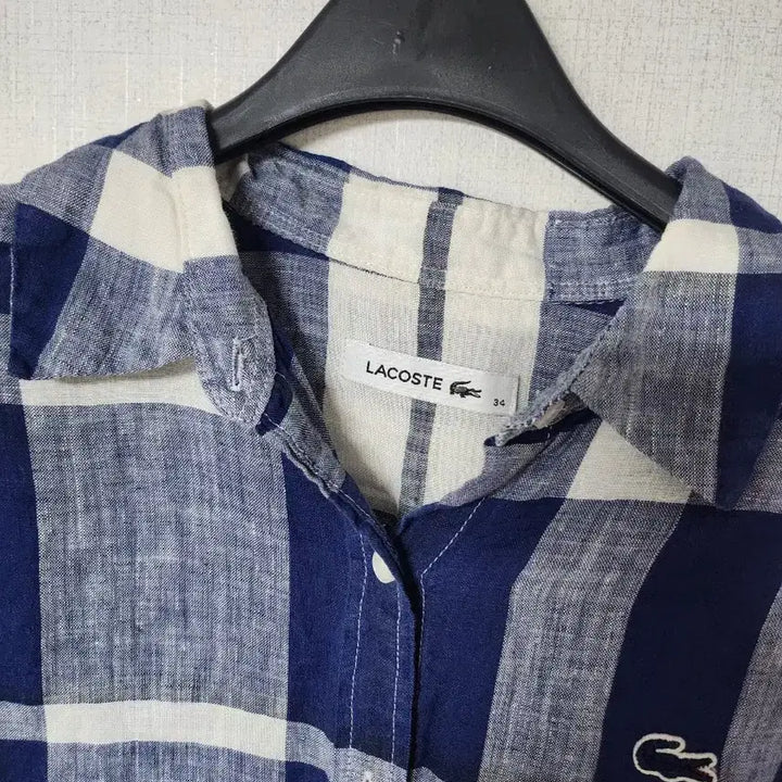 [BUNJANG] Lacoste 100% Linen Check Long Sleeve Shirt / 라코스테 린넨100% 체크 셔츠 남방 긴팔