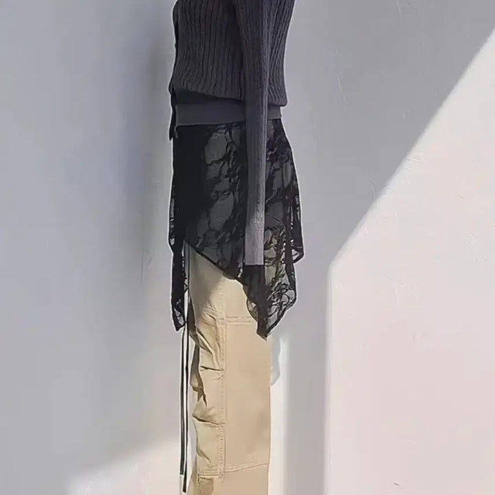 [BUNJANG] Black Lace Layered Wrap Skirt / 블랙 레이스 레이어드 랩스커트(새상품)