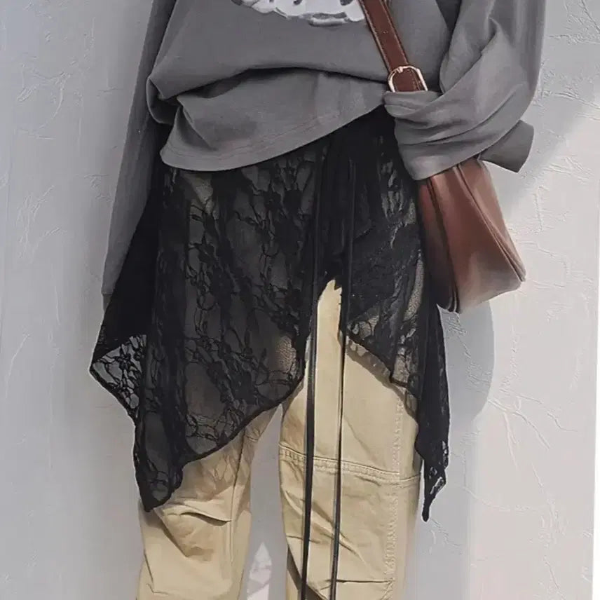 [BUNJANG] Black Lace Layered Wrap Skirt / 블랙 레이스 레이어드 랩스커트(새상품)