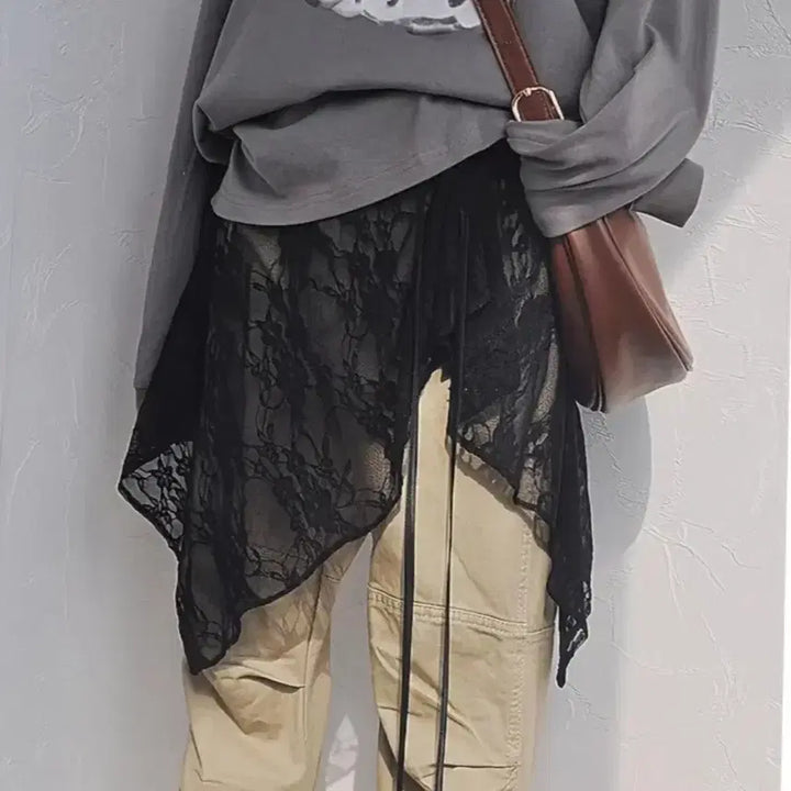 [BUNJANG] Black Lace Layered Wrap Skirt / 블랙 레이스 레이어드 랩스커트(새상품)