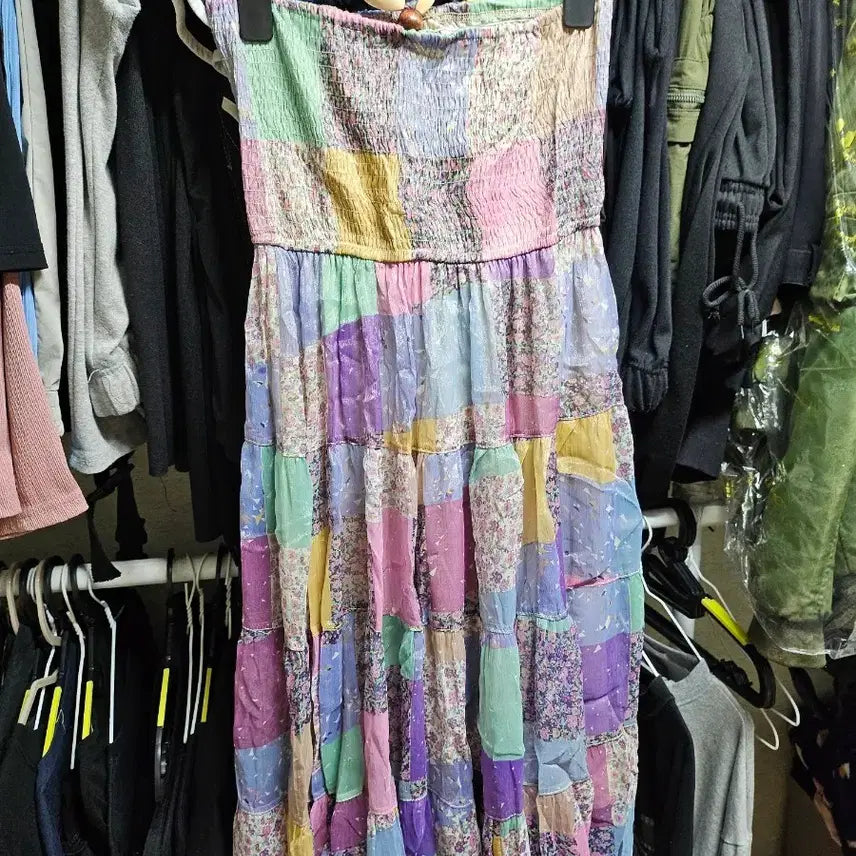 [BUNJANG] Patchwork Tube Top Long Dress / 패치워크 튜브탑 롱 원피스 진짜 이뻐요 여름 휴가,바캉스 추천