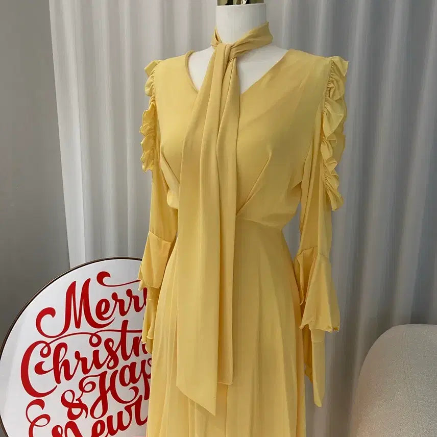 [BUNJANG] Cloune Yellow &amp; Coral Long Dresses Bundle Set / 미착용 끌로네 옐로우,코랄 롱 원피스 2개 일괄 100,000원