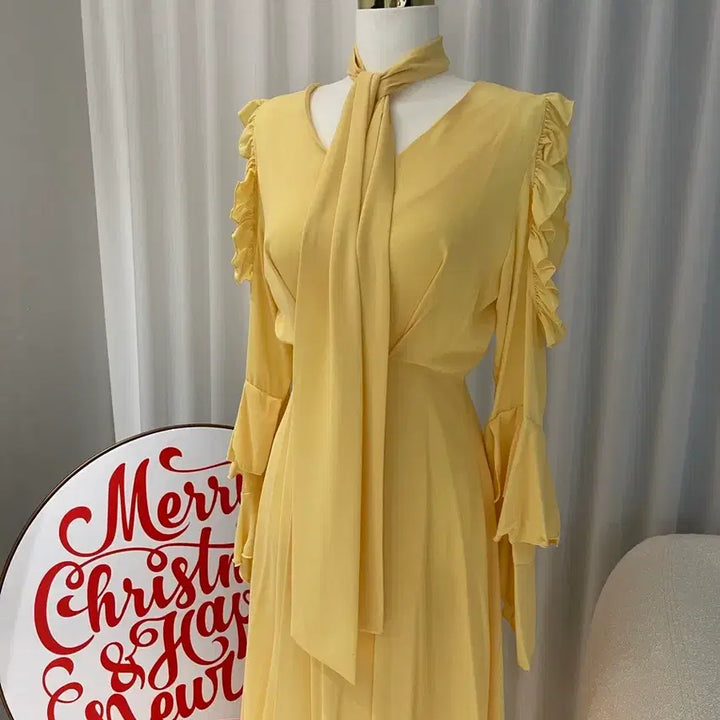 [BUNJANG] Cloune Yellow &amp; Coral Long Dresses Bundle Set / 미착용 끌로네 옐로우,코랄 롱 원피스 2개 일괄 100,000원