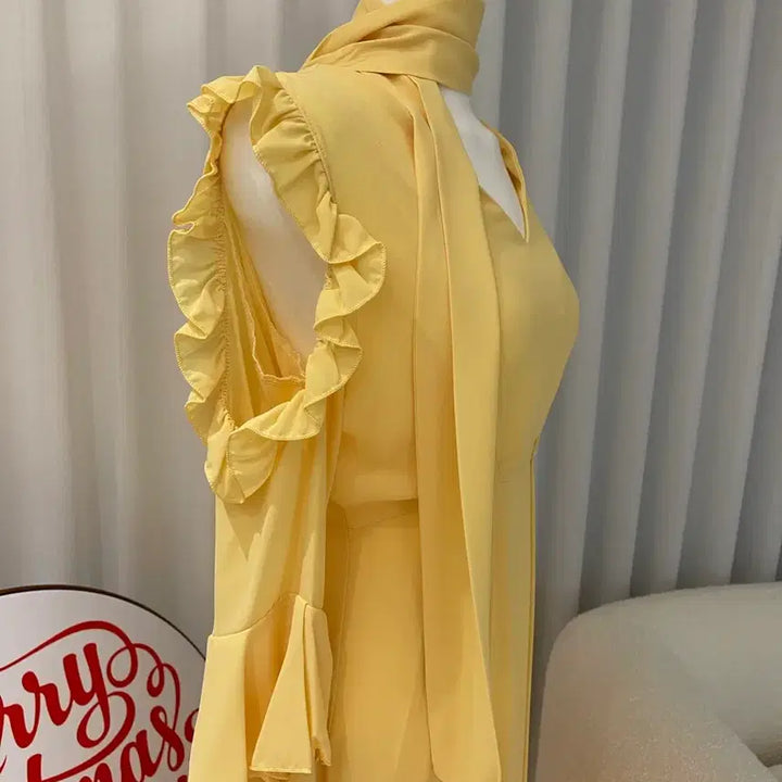 [BUNJANG] Cloune Yellow &amp; Coral Long Dresses Bundle Set / 미착용 끌로네 옐로우,코랄 롱 원피스 2개 일괄 100,000원