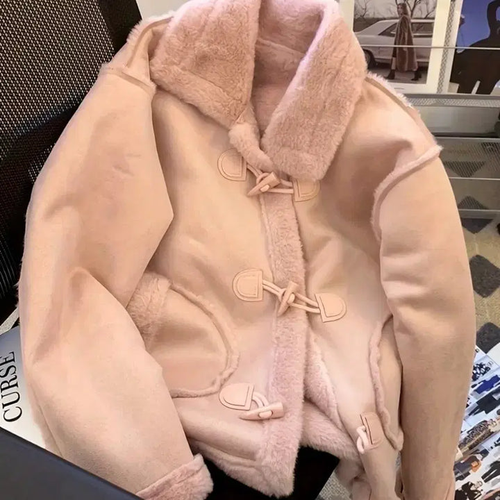 [BUNJANG] Pink Faux Suede Coat / 새상품 무스탕 분홍색