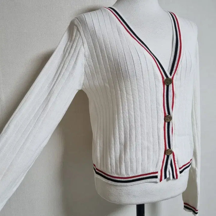 [BUNJANG] White Ribbed Knit Cardigan / 화이트 배색 골지 니트 가디건