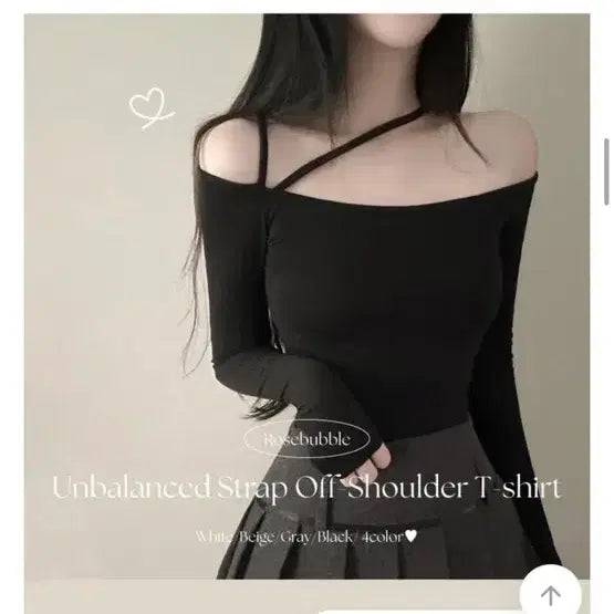 [BUNJANG] Rose Bubble Diagonal Off-Shoulder Top Black / 에이블리 로즈버블 사선 오프숄더 블랙 새상품