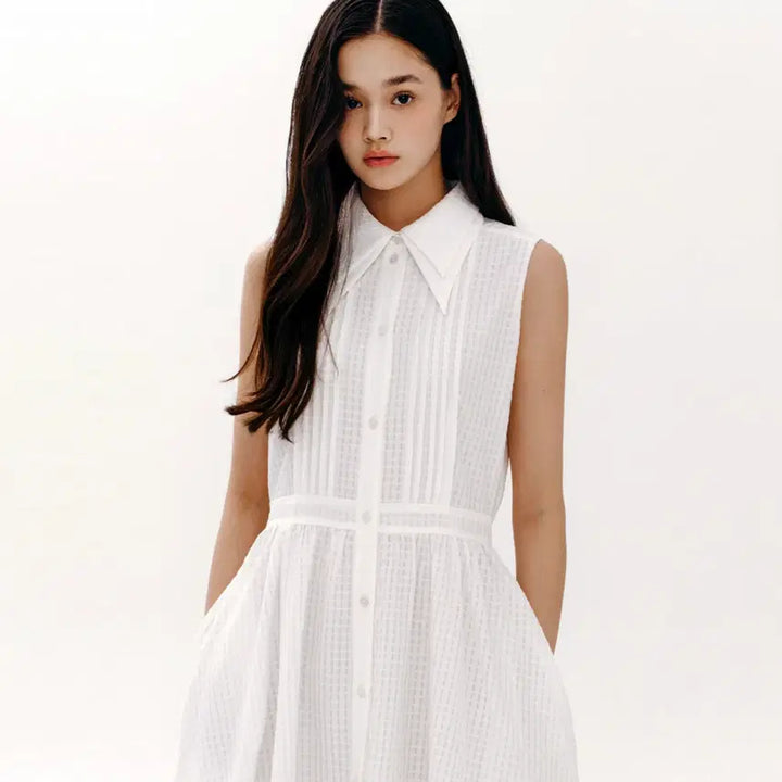 [BUNJANG] marie claire Double Collar Pintuck Dress / 마리끌레르(marie claire) 더블카라 핀턱원피스 55-66 새상품