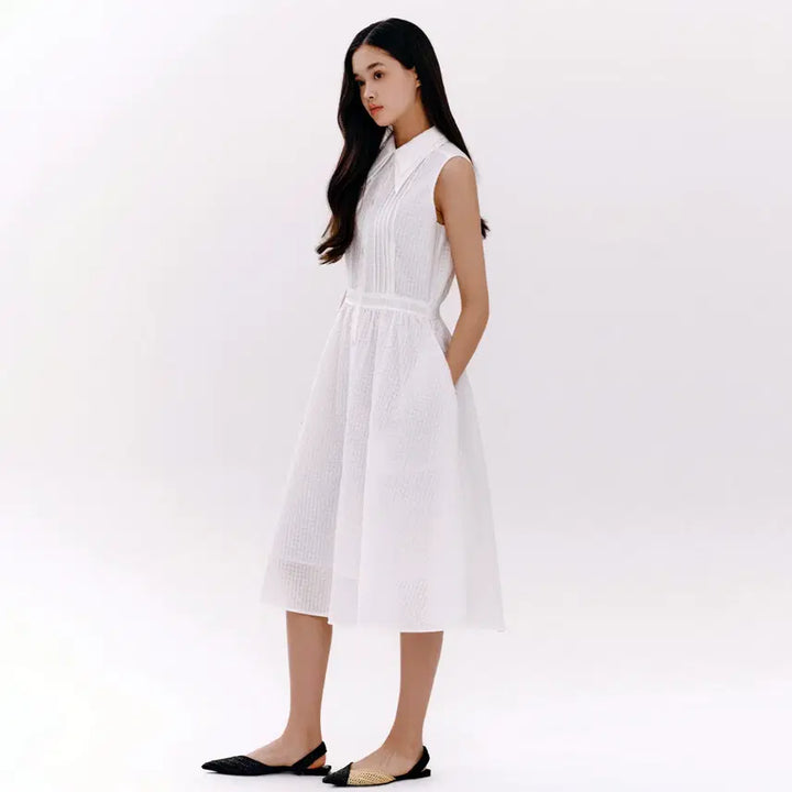 [BUNJANG] marie claire Double Collar Pintuck Dress / 마리끌레르(marie claire) 더블카라 핀턱원피스 55-66 새상품