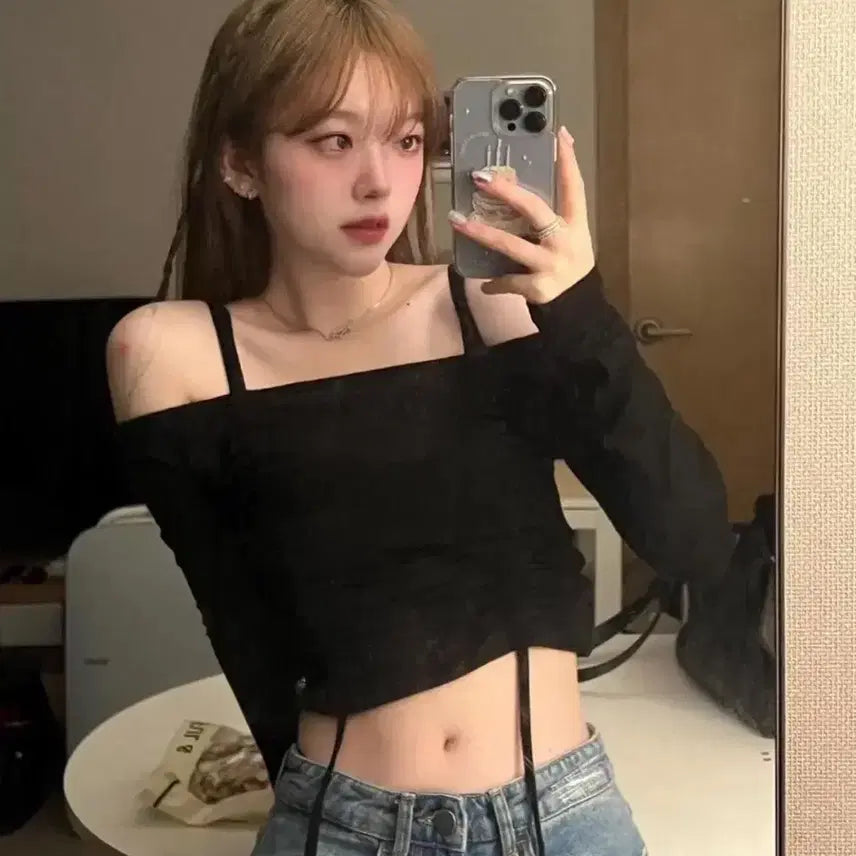 [BUNJANG] Cherrykuri Off-Shoulder String Top / 체리퀴리 라뇨 오프숄더 스트링 탑 티 무신사
