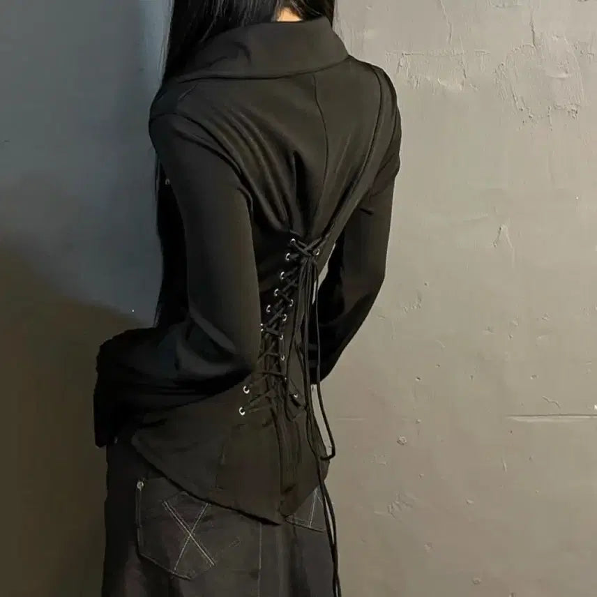 [BUNJANG] OZZON Black Eyelet Long Sleeve T-Shirt / ozzon 오즈온 블랙 아일렛 긴팔티 (희귀매물)
