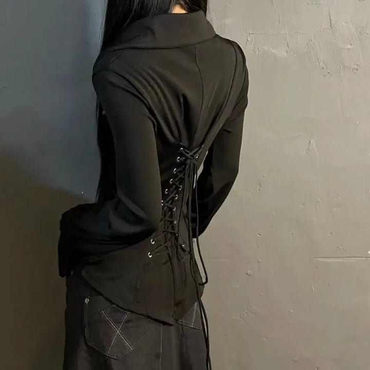 [BUNJANG] OZZON Black Eyelet Long Sleeve T-Shirt / ozzon 오즈온 블랙 아일렛 긴팔티 (희귀매물)
