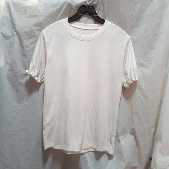[BUNJANG] White Slim Ribbed Short-Sleeve Knit Top / 흰색 슬림 골지 반팔 니트