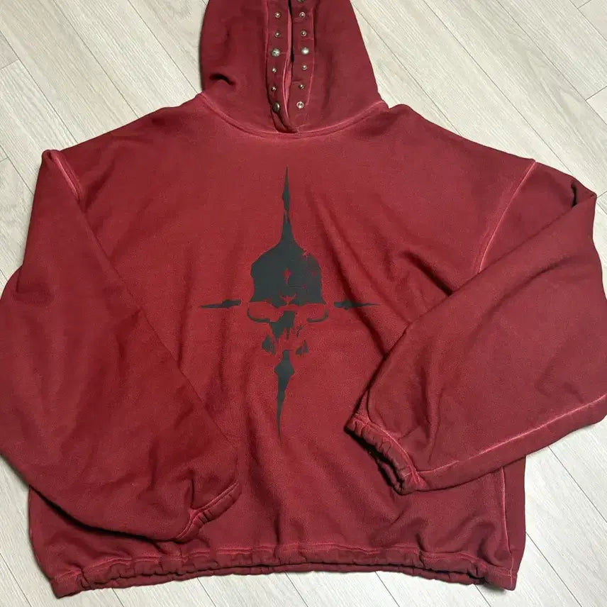 [BUNJANG] THUG CLUB Studded Hoodie Red (Size 3) / 떠그클럽 스터드 후드 레드 3사이즈
