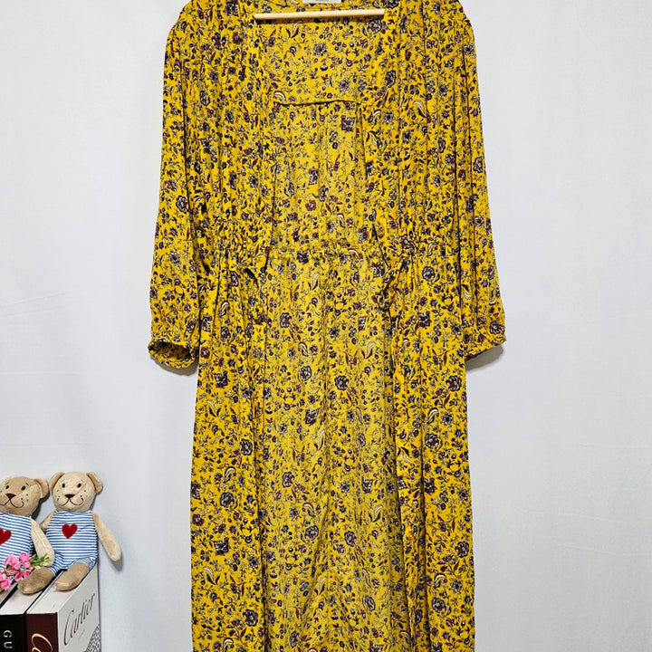 [BUNJANG] Here Dingdong Yellow Flower Waist Ribbon Dress / 딩동 :) 옐로우 플라워 허리리본 원피스
