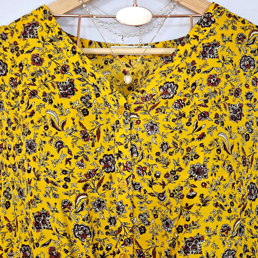 [BUNJANG] Here Dingdong Yellow Flower Waist Ribbon Dress / 딩동 :) 옐로우 플라워 허리리본 원피스