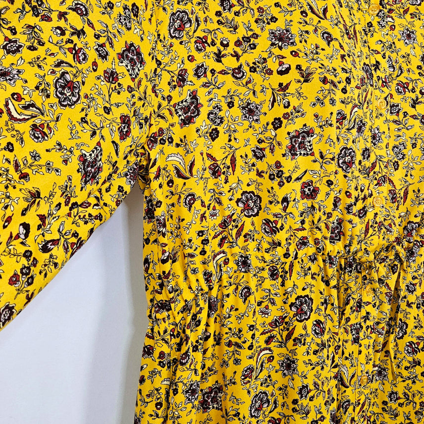 [BUNJANG] Here Dingdong Yellow Flower Waist Ribbon Dress / 딩동 :) 옐로우 플라워 허리리본 원피스