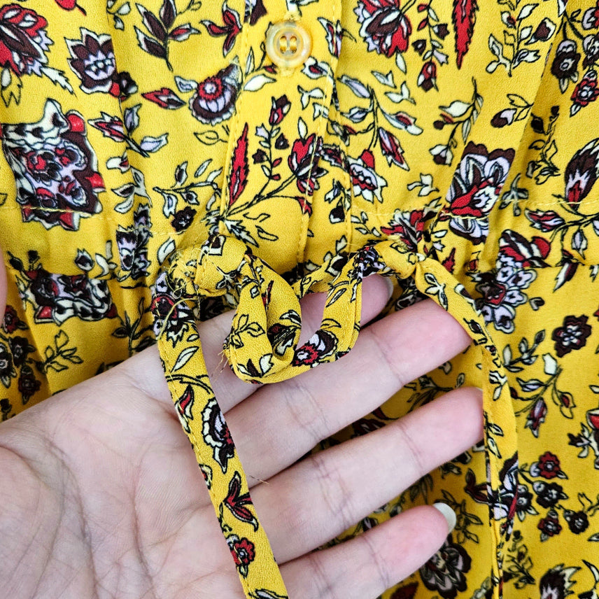 [BUNJANG] Here Dingdong Yellow Flower Waist Ribbon Dress / 딩동 :) 옐로우 플라워 허리리본 원피스