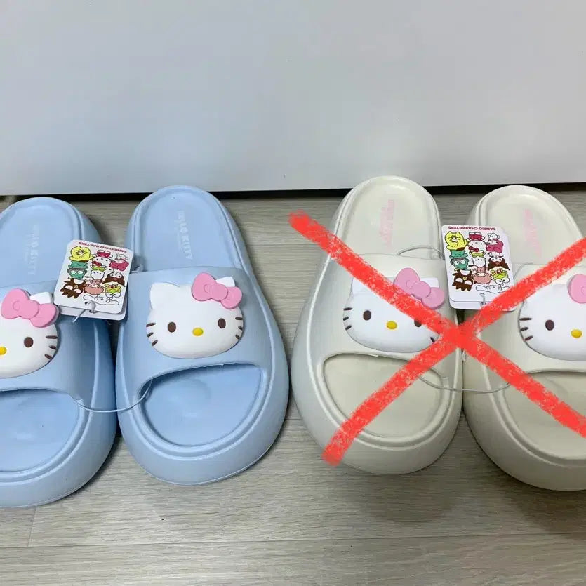 [BUNJANG] Sanrio Hello Kitty Platform Wedge Slippers 250mm Blue/White / 산리오 헬로키티 플랫폼 통굽 슬리퍼 250mm 블루/화이트