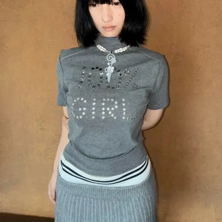 [BUNJANG] Take a Break Studded Lettering Half-Neck T-Shirt / take a break 반팔 티셔츠
