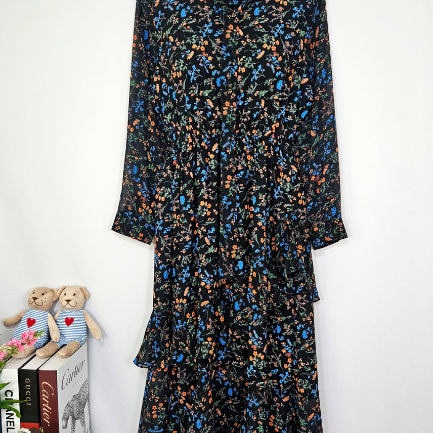 [BUNJANG] Tylen Chiffon Frill Floral Neck Ribbon Dress / 딩동 :) 티렌 쉬폰 프릴 플라워 넥리본 원피스