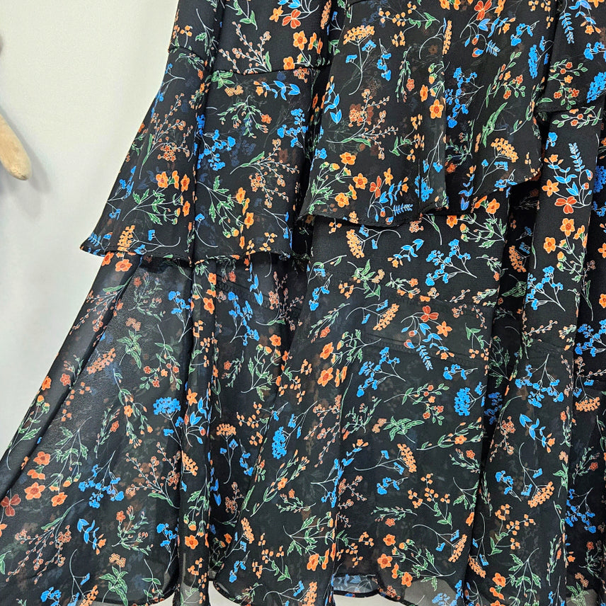 [BUNJANG] Tylen Chiffon Frill Floral Neck Ribbon Dress / 딩동 :) 티렌 쉬폰 프릴 플라워 넥리본 원피스