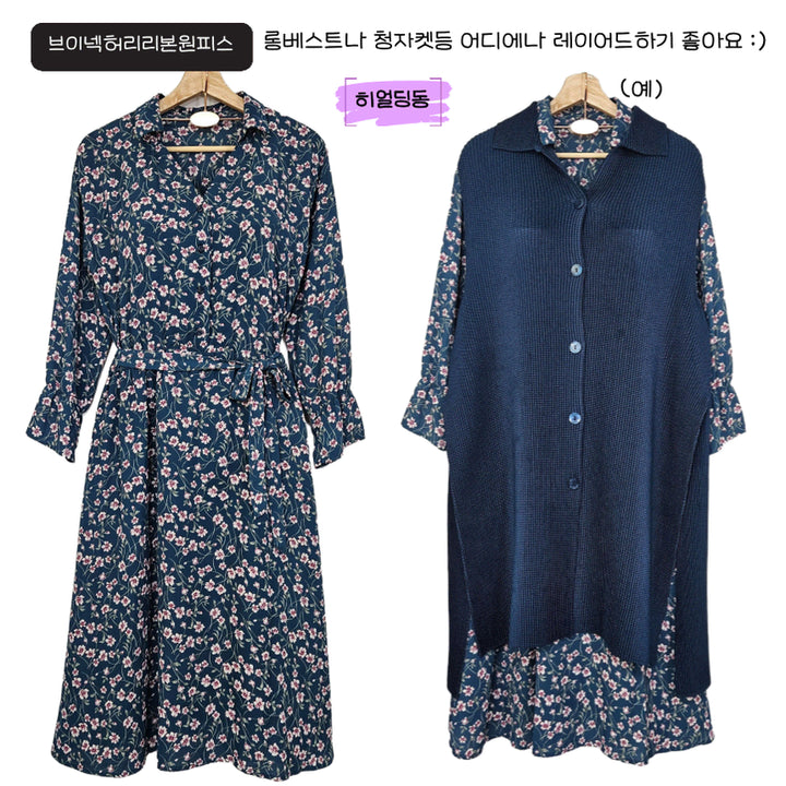 [BUNJANG] Here Dingdong V-Neck Floral Ribbon Dress / 딩동 :) 브이넥 플라워 리본원피스