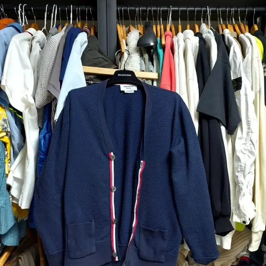 [BUNJANG] Thom Browne Navy Waffle Cotton Cardigan Size 3 / 톰브라운 네이비 와플 면 가디건 3사이즈 백화점판