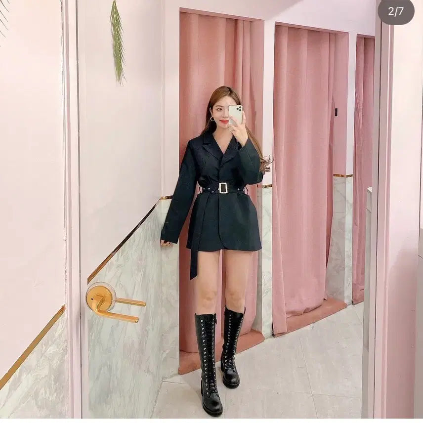 [BUNJANG] Black Belted Jacket Dress / 블랙 벨트 자켓 원피스