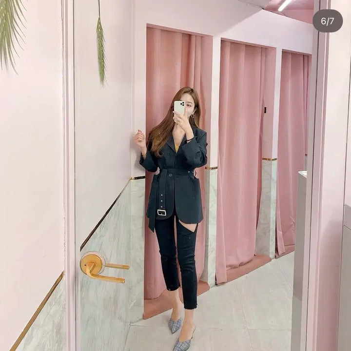 [BUNJANG] Black Belted Jacket Dress / 블랙 벨트 자켓 원피스