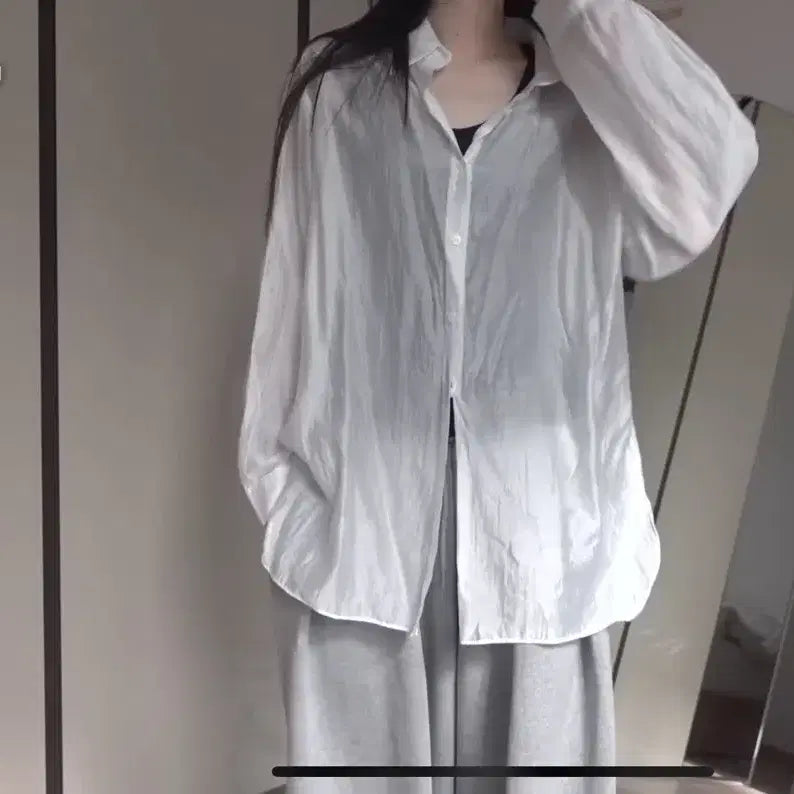 [BUNJANG] Frommuse Kinda Long Sh Sheer Shirt White / [새상품] 프롬뮤즈 kinda long sh 시스루 셔츠 화이트