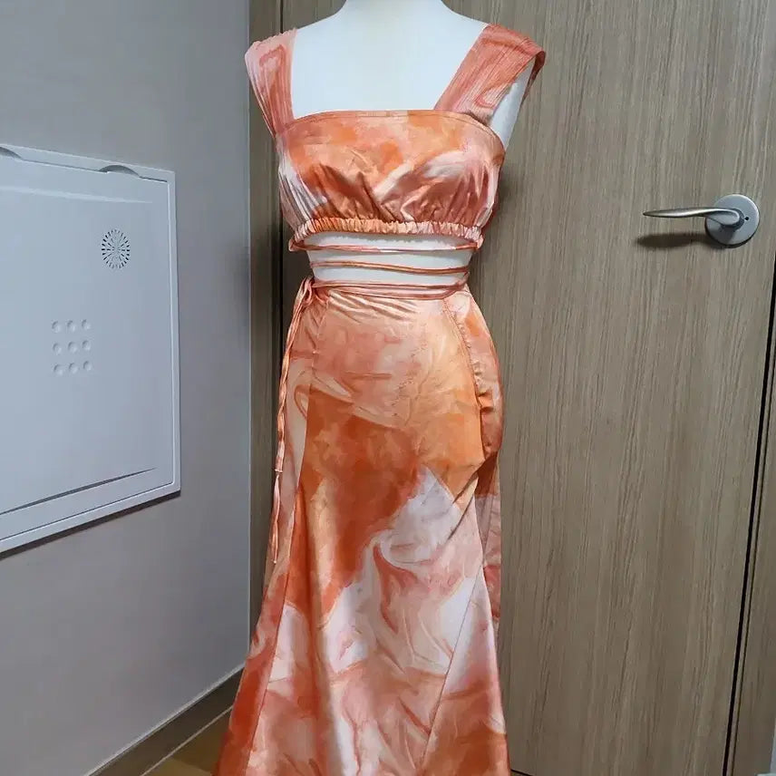 [BUNJANG] Orange Marble Two-Piece Set / 여름 오렌지 투피스 S