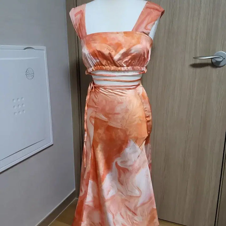 [BUNJANG] Orange Marble Two-Piece Set / 여름 오렌지 투피스 S