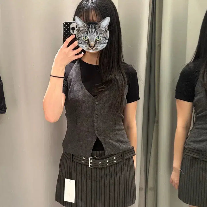 [BUNJANG] ZARA Textured Top Vest Gray / (착샷o) 자라 텍스처 탑 베스트 그레이