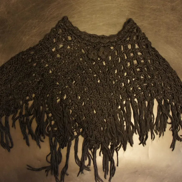 [BUNJANG] Unbalance 1808 Vintage Black Knit Shawl / 1808 플라워 빈티지망토 코사지 니트망토 니트블랙숄 니트스웨터