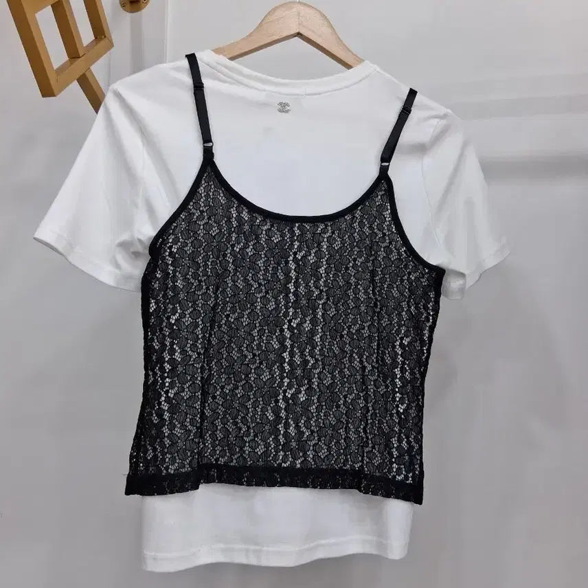 [BUNJANG] Lace Bustier T-shirt Set / 레이스 뷔스티에 티셔츠 세트
