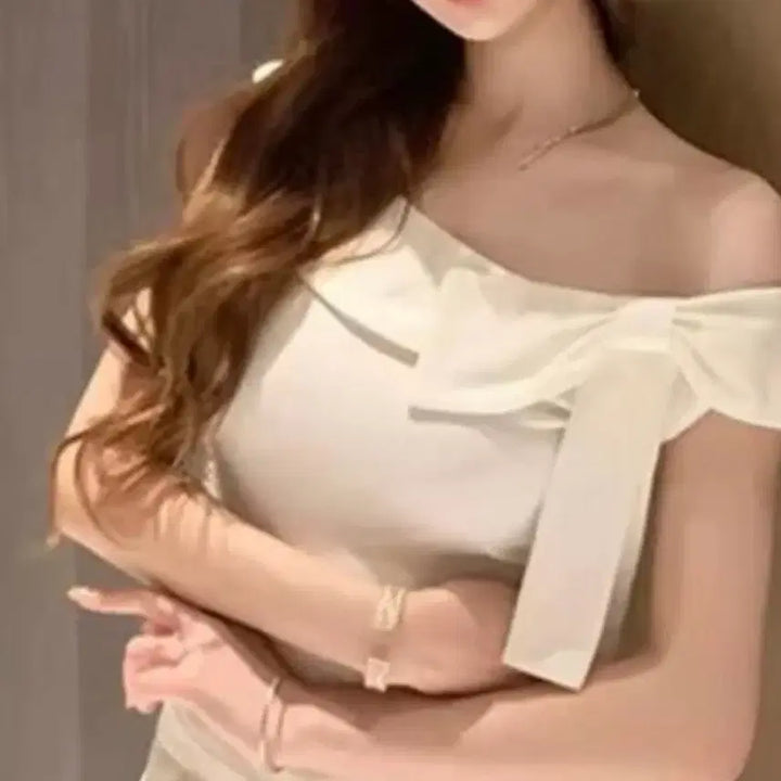 [BUNJANG] Ribbon Off-Shoulder Blouse - White / 리본 오프숄더 블라우스 화이트
