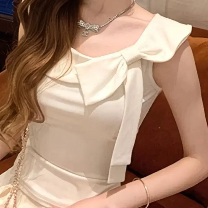 [BUNJANG] Ribbon Off-Shoulder Blouse - White / 리본 오프숄더 블라우스 화이트