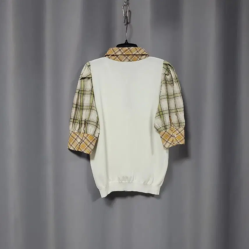 [BUNJANG] Layered Checkered Shirt Knit Top / 체크 셔츠 레이어드 니트