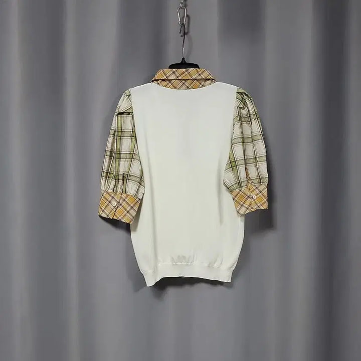 [BUNJANG] Layered Checkered Shirt Knit Top / 체크 셔츠 레이어드 니트