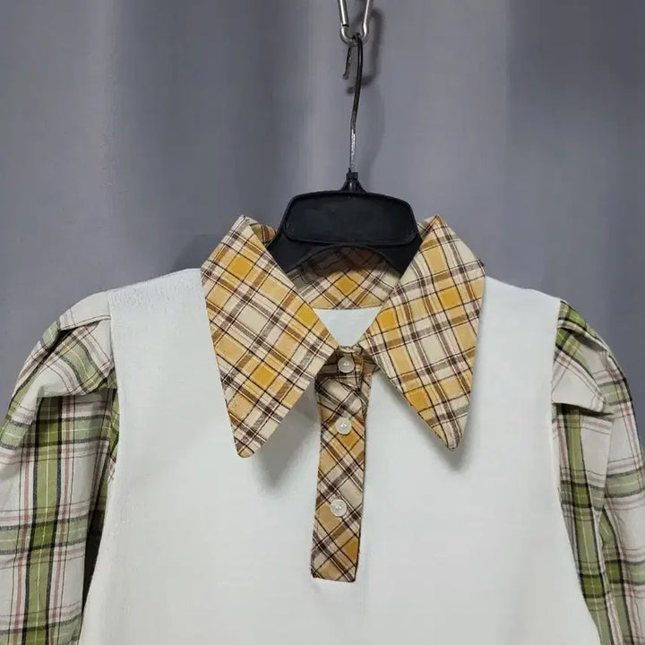 [BUNJANG] Layered Checkered Shirt Knit Top / 체크 셔츠 레이어드 니트