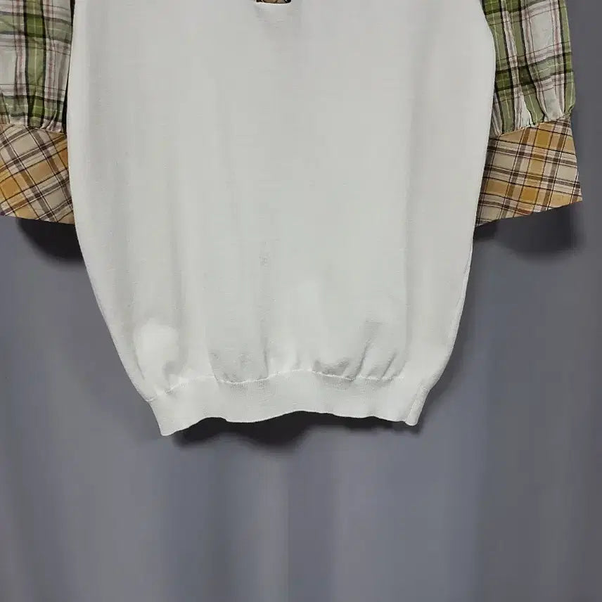 [BUNJANG] Layered Checkered Shirt Knit Top / 체크 셔츠 레이어드 니트
