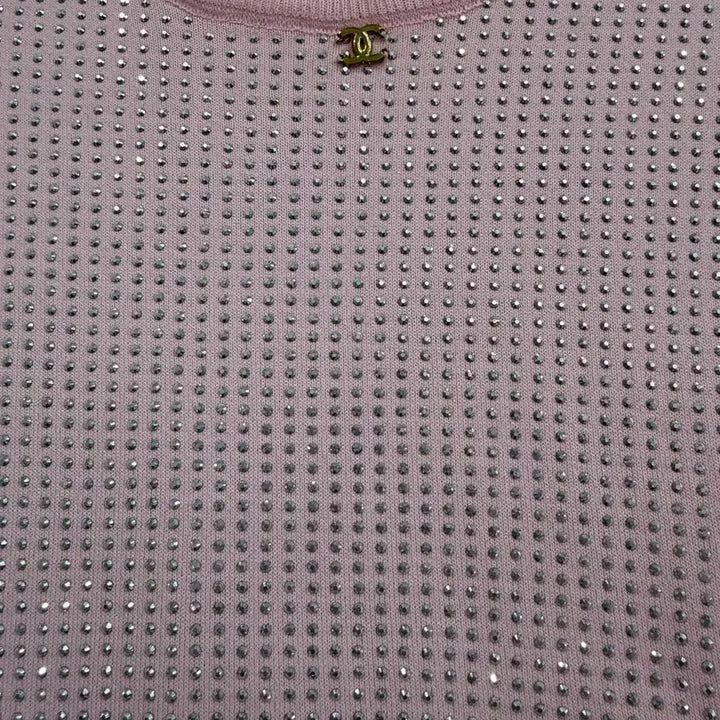 [BUNJANG] Pink Round Neck Cubic Embellished Short Sleeve T-shirt / 핑크 라운드넥 큐빅 반팔 티셔츠