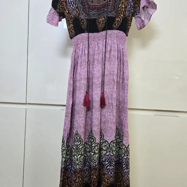 [BUNJANG] Bohemian Style Long Purple Pattern Dress / 보헤미안 스타일 롱 원피스 퍼플 패턴