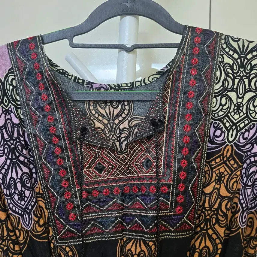 [BUNJANG] Bohemian Style Long Purple Pattern Dress / 보헤미안 스타일 롱 원피스 퍼플 패턴