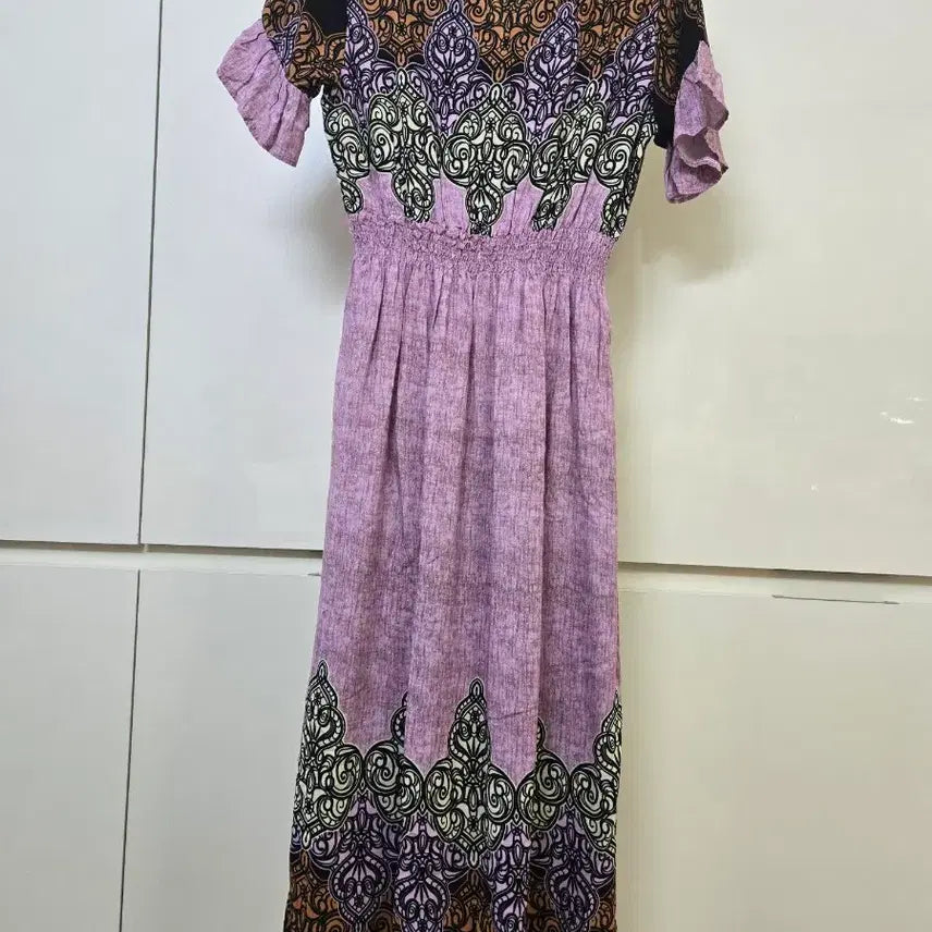 [BUNJANG] Bohemian Style Long Purple Pattern Dress / 보헤미안 스타일 롱 원피스 퍼플 패턴